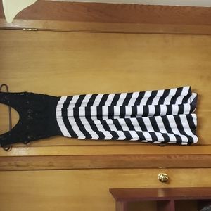 S Black and white striped Sleeveless maxi dress with see through crochet top.